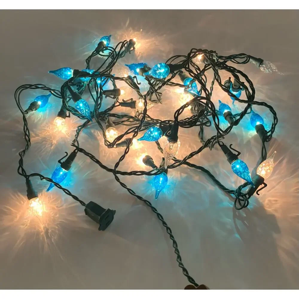 Christmas Lights LED Diamond Cut 1 String Strawberry Blue & White Imperfect